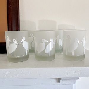 RARE 6pc Vintage Mid Century Georges Briard Crane Print Frosted Highball Glasses